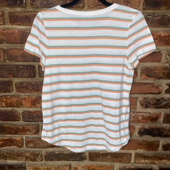 SO White Green Orange Striped Short Sleeve Favorite Tee Women's Size Small - Picture 3 of 3
